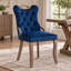 Ensemble de 2 fauteuils de salle à manger en velours capitonné, structure en bois massif et garniture en cuivre vieilli, bleu