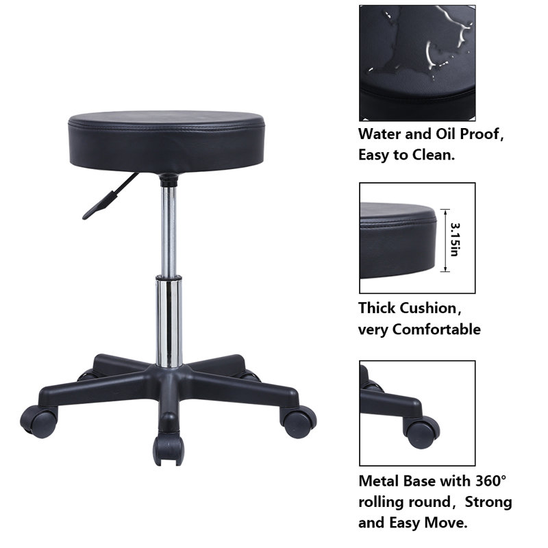 Adjustable Height Ergonomic Stool with Wheels, Black