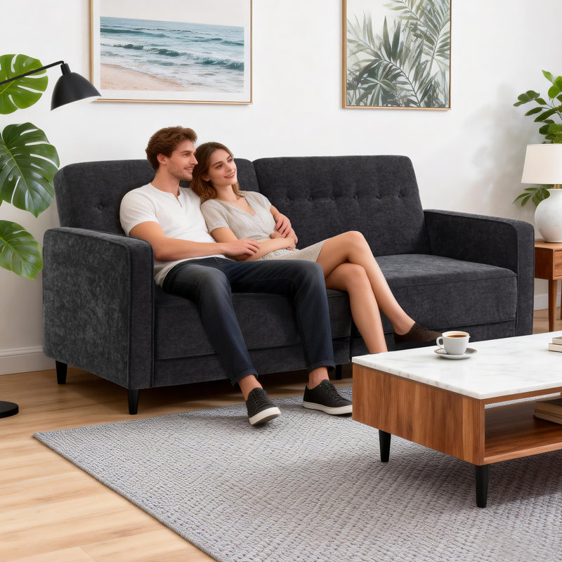 205.7cm Upholstered Convertible Sofa, Black