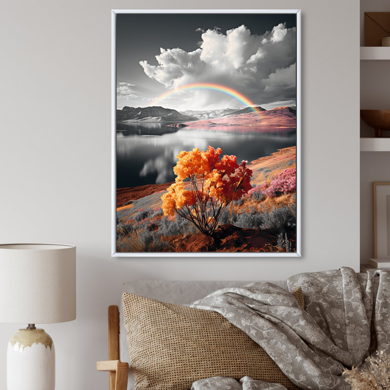 Paysage arc-en-ciel à contraste chromatique - impression, H 40 po x l 30 po x P 1,5 po, Cadre flottant blanc