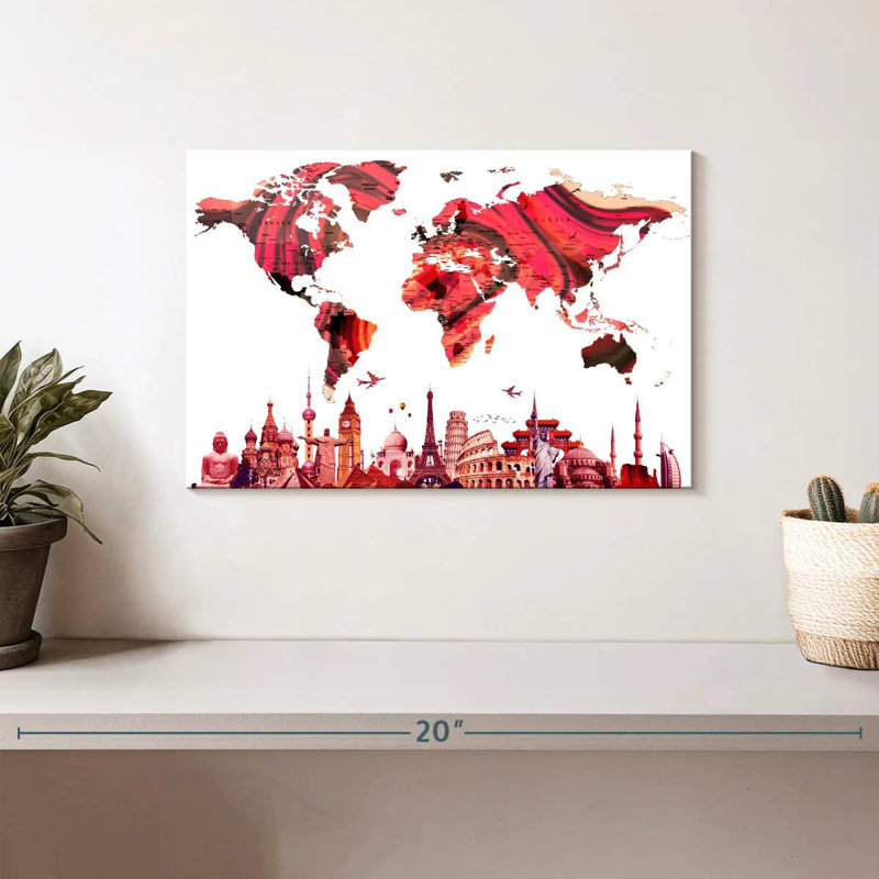 Aliaz Rose Abstract World Map, 8" H x 12" W
