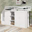Lit mezzanine simple multifonctionnel avec trois tablettes, deux armoires, deux tiroirs et une échelle de rangement-2106385067