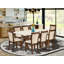 L'ensemble de mobilier de salle à manger 9 pièces comprend une table de salle à manger rectangulaire avec pieds en X et 8 chaises Parsons en lin beige clair, jacobin vieilli-267929768-267929773-207524968