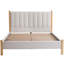 Lit tapissier scandinave capitonné avec cadre en bois massif, grand, lin beige-675234333-675234331