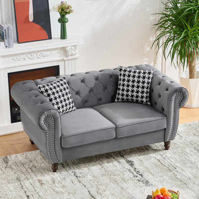 Munafo 66.96" Velvet Loveseat, Rolled Arm Chesterfield Sofa With Nailhead