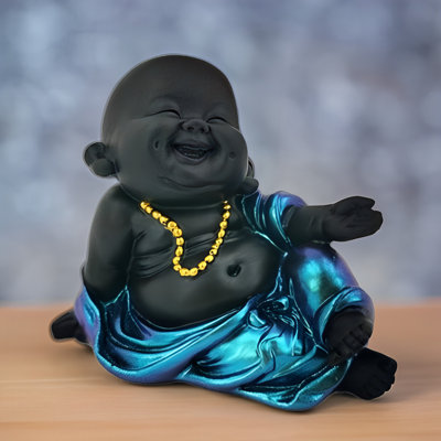 3.75"W Blue and Black Buddha Sitting Figurine