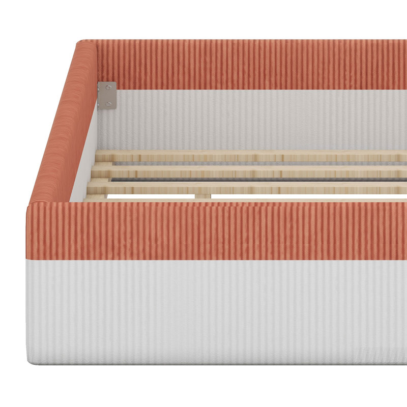 Lit rembourré avec clôture de sécurité, marches à deux niveaux et éclairage DEL intelligent, Brown+White