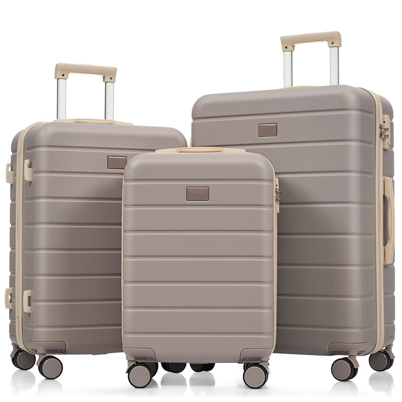 Ensemble de valises en ABS de qualité supérieure avec serrures TSA et roulettes pivotantes à 360 °, Brown