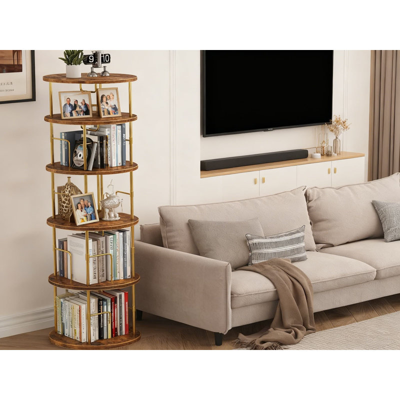 5-Tier Rotating Bookshelf With 360-Degree Swivel, Stackable Space-Saving Floor Bookcase For Corner Storage In Living Room, Bedroom, Or Office