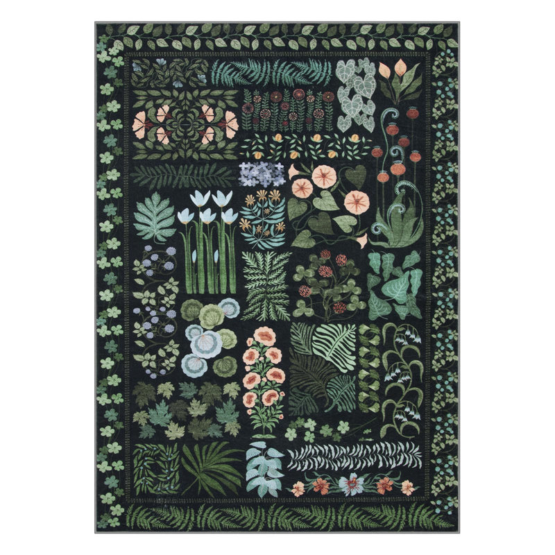 Kaldi Boho Washable Living Room Bedroom Area Rug Floral Large Non Slip Botanical Indoor Carpet, Rectangle 5' x 7'