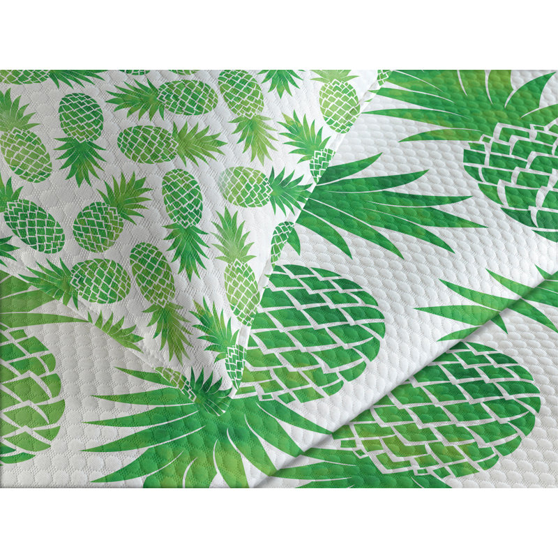 Ambesonne Green Bedspread Set Exotic Pineapple Pattern Green White, King Coverlet / Bedspread + 2 Standard Shams