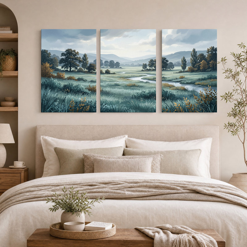 Ensemble de 3 toiles murales « Collines brumeuses et ruisseau sinueux », 24"H x 16"W x 3pcs