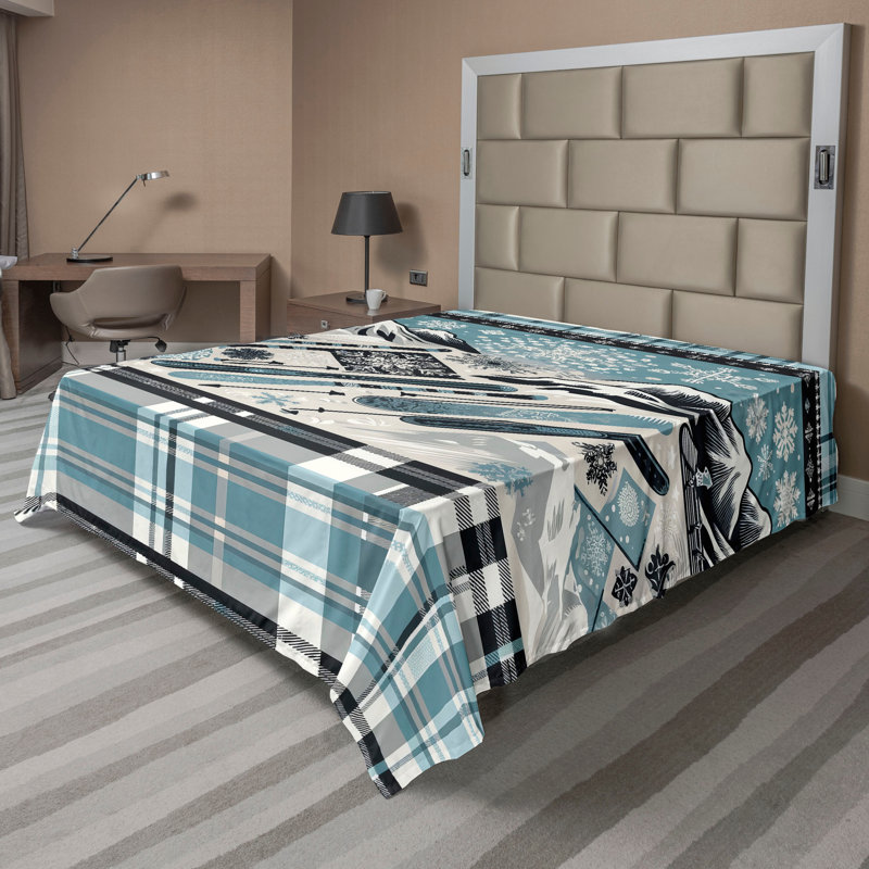 Drap plat moderne de style bohème Ambesonne, Full Flat Sheet, Carreauté bleu / gris / blanc coquille d'œuf