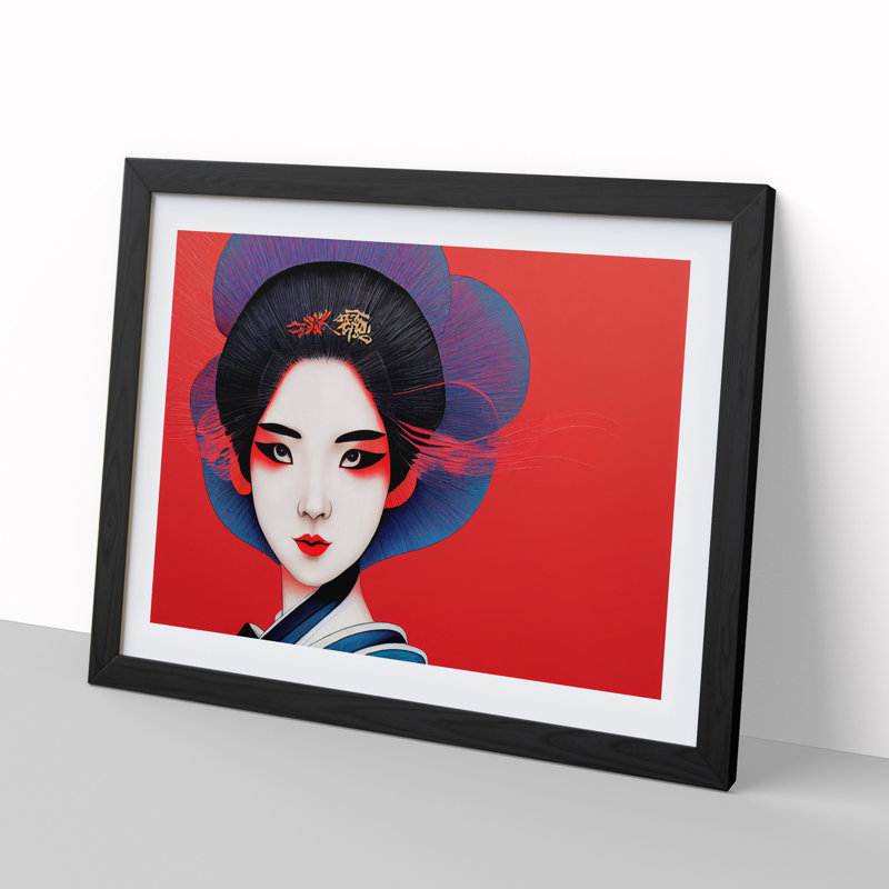 Intriguing Geisha - Framed Print, 25cm H x 34cm W x 2cm D, Black