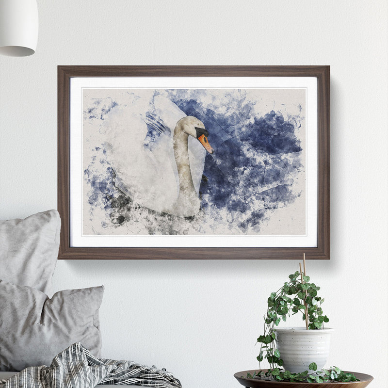 White Swan Vol.2 - Picture Frame Graphic Art, Walnut Framed, 48cm H x 65cm W x 2cm D