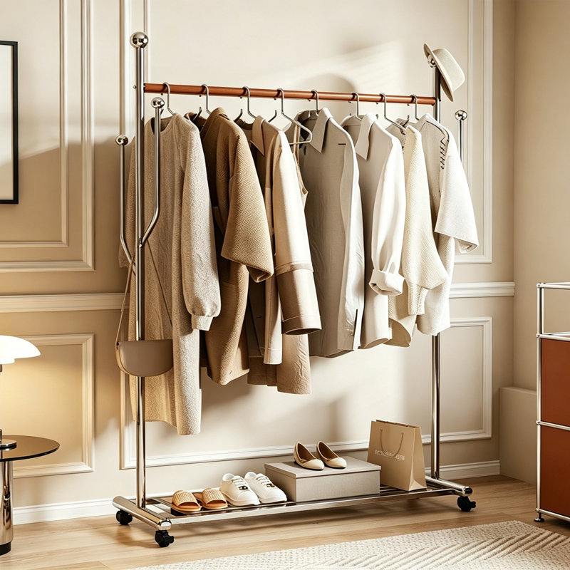 Modern Leather Coat Rack with Shelf, Brown
