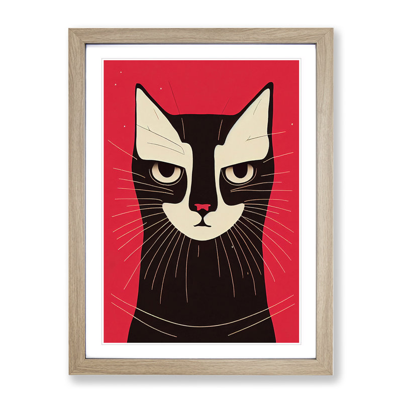 Dashing Cat - Single Picture Frame Print, 64cm H x 46cm W x 2cm D, Oak