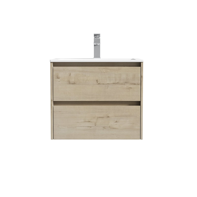 Delly 24'' Single Bathroom Vanity with Engineered Stone Top, Light Oak