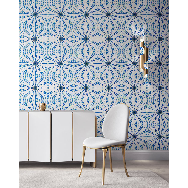 Fern | Organic Arabesque Wallpaper Double Roll, Blue/White