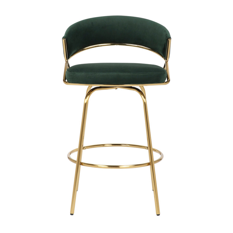 Lakyia Swivel Upholstered Counter Stool with Metal Frame, Green