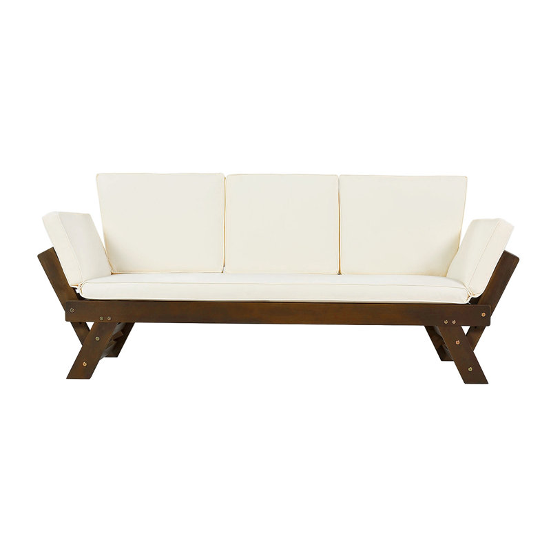 TOPMAX Outdoor Adjustable Patio Wooden Daybed Sofa Chaise Lounge With Cushions For Small Places, Beige/Brown