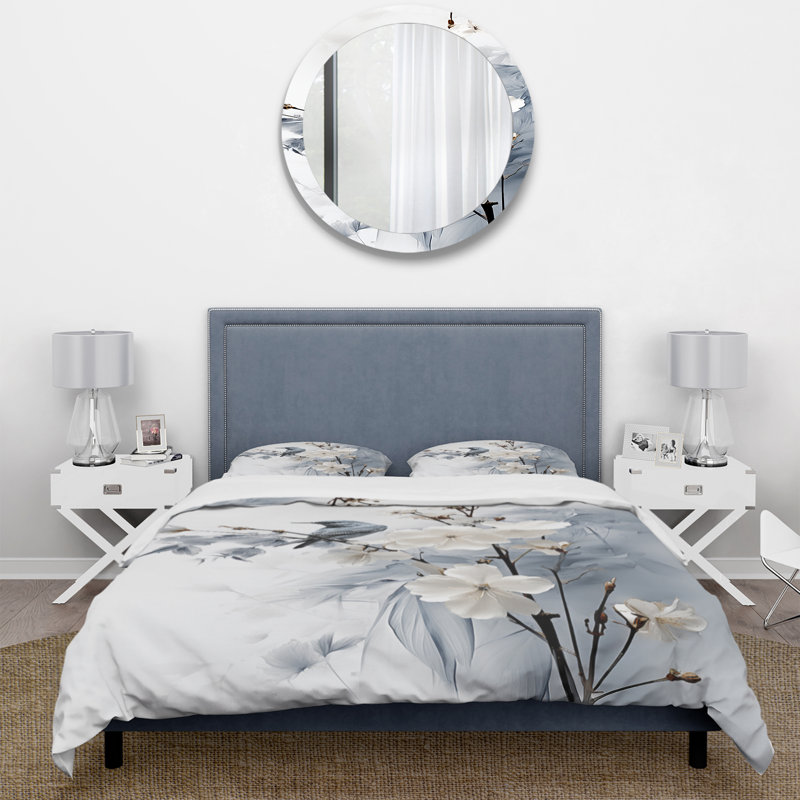 Asian Art Apple Blossom Sumi VI - Ensemble de housse de couette asiatique, Housse de couette pour grand lit et 2 taies décor