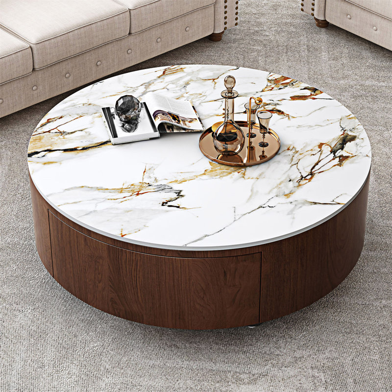 Table basse ronde avec tiroirs