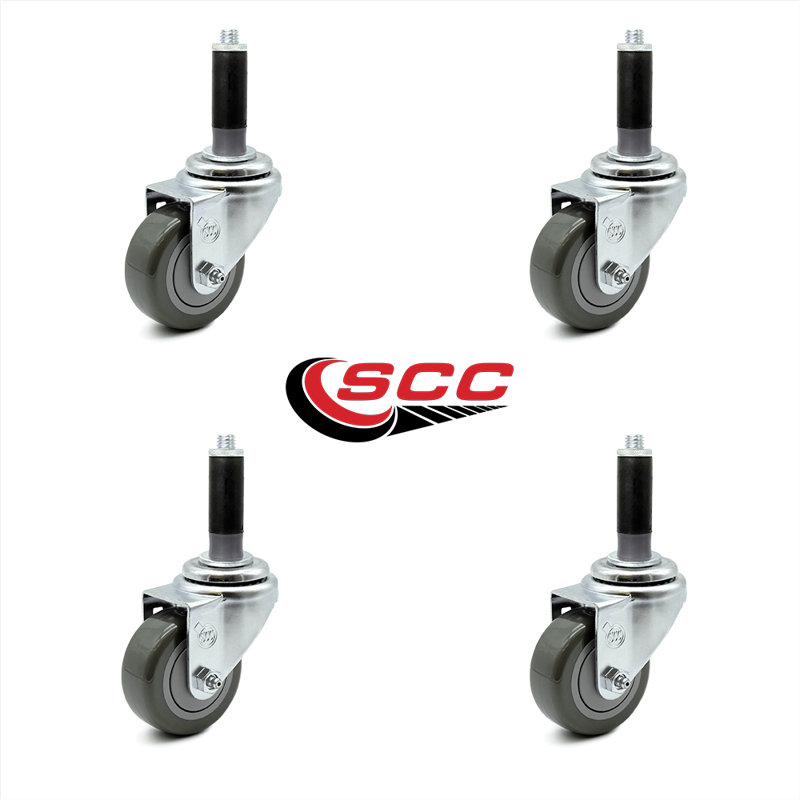 4 Pieces Polyurethane Wheel Swivel Expanding Stem Caster Set, gris