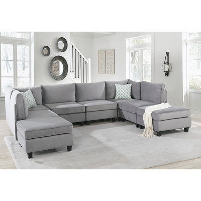 Canapé modulaire en velours gris 8 pièces Simona