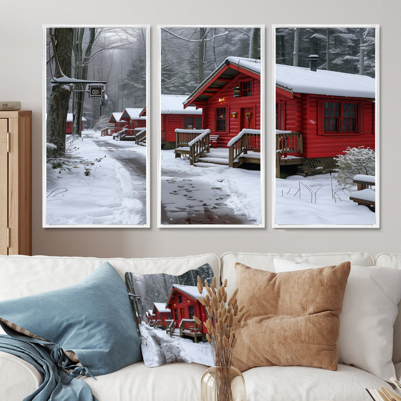 «Winter Hotel Cozy Chalet I», ensemble d'art mural et hôtels, Toile encadrée flottée blanche, H 32 po x l 48 po x P 1 po
