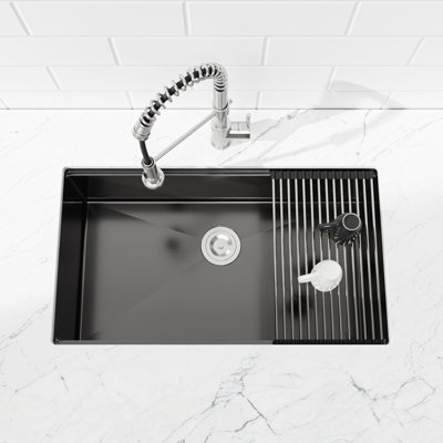 Stainless Steel Kitchen Sink, 30″X19″ Single Bowl, Undermount Handmade Sink In Black, With Cutting Board, Colander
