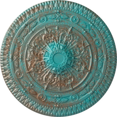 Endurathane Naple Ceiling Medallion, 37 1/2"OD x 3 3/8"P (Fits Canopies up to 3 3/8"), Hand-Painted Copper Green Patina Finish