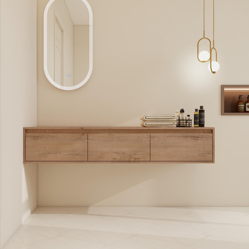 60 Inch Wall Mounted Bathroom Storage Cabinet With 3 Soft Close Drawers, Natural
