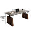 Bureau debout à hauteur réglable moderne et minimaliste électrique, plateau de table en pierre frittée gris mat, deux moteurs, pieds en bois massif de couleur brun en option-130604322-130604323