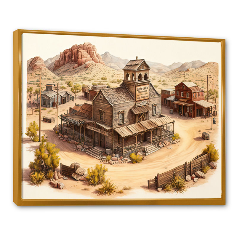 Arizona Wild West Town I - Impression sur toile, H 24 po x l 32 po x P 1 po, Cadre flottant doré