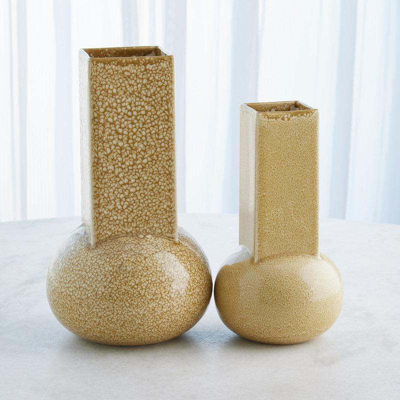 Crocus Vase-Reactive Black-Lg, Mustard, 16" H x 8.75" W x 8.75 D