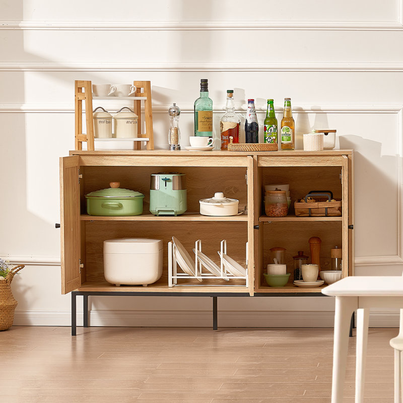 Natural Rattan Cabinet with Adjustable Shelves and Black Legs