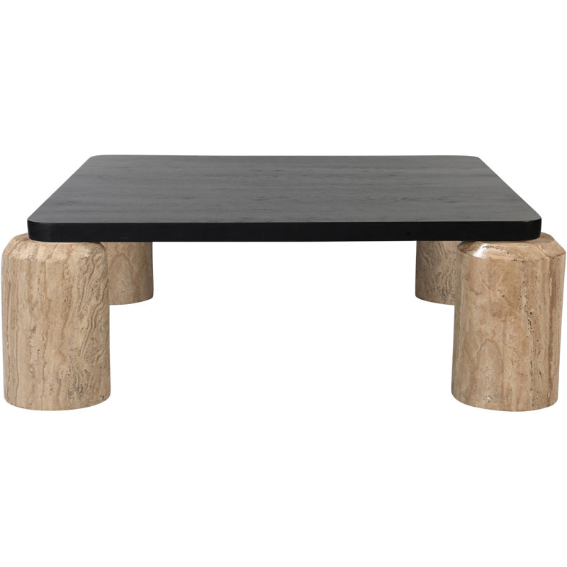 Table basse Ferrara, Noir, Travertin beige