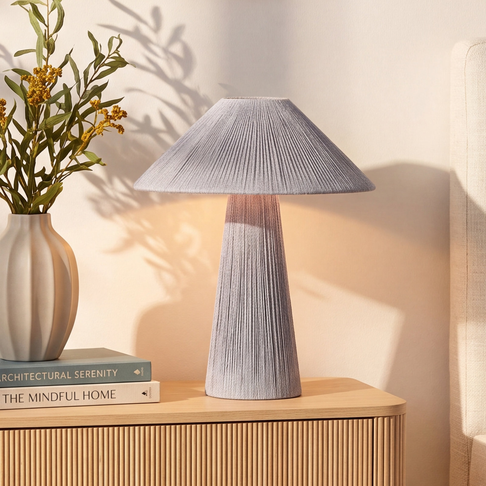 Karinthia Wicker/Rattan Table Lamp, Gray