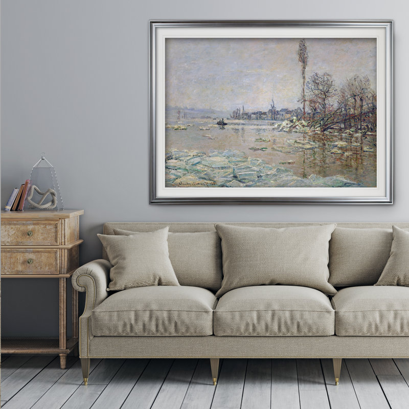 « rupture de glaçons » par claude monet, reproduction de peinture à l’huile, Cadre argenté, H 30 po x l 42 po x P 2 po