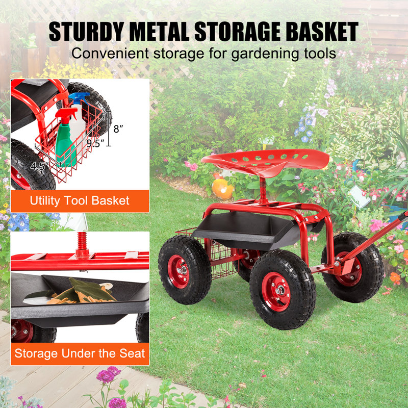 22'' H x 32.3'' W Utility Cart with Wheels, Red