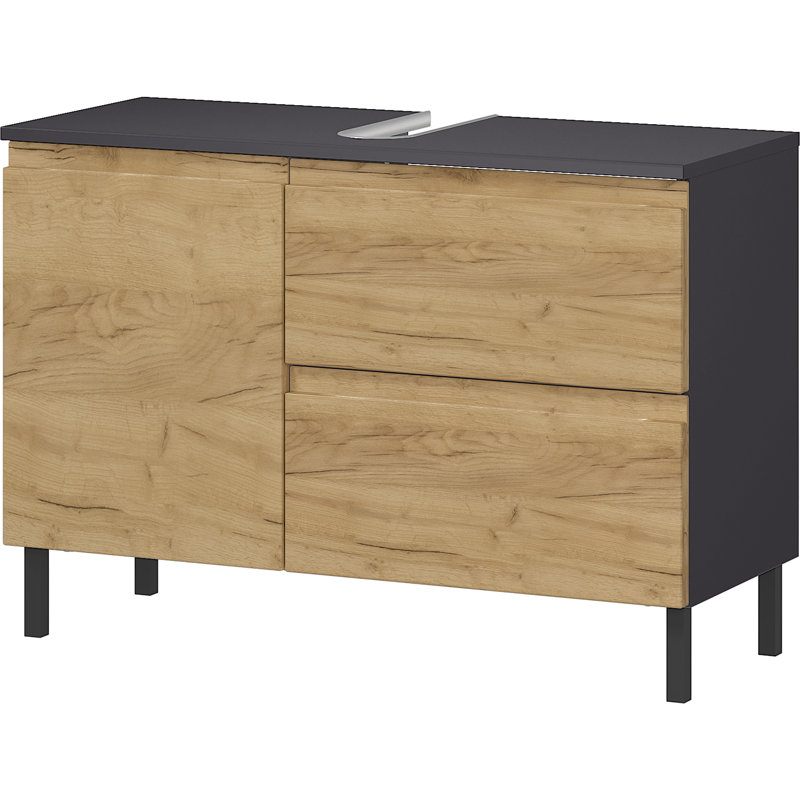 Musson Freestanding Bathroom Storage Cabinet, Graphite/Grandson Oak