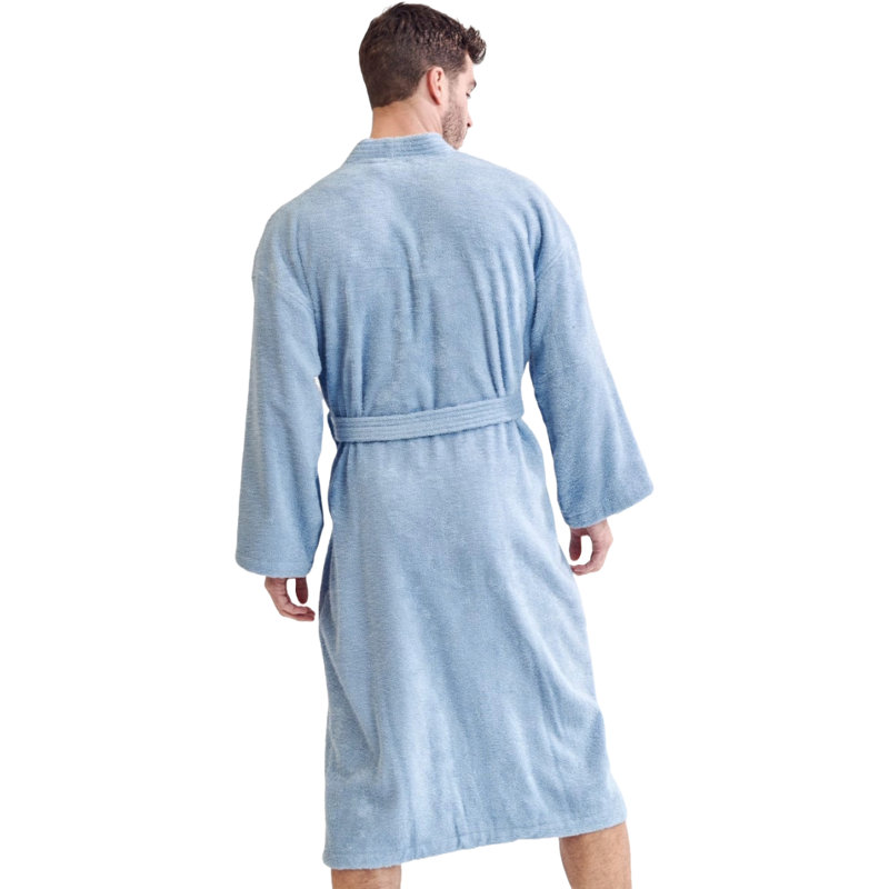 Peignoir mi-mollet 100% coton avec poches Ladijah, Bleu