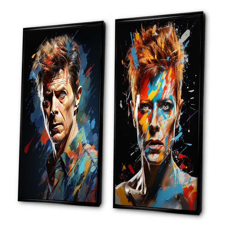 «Paint Fusion David Bowie Portrait I», ensemble de 2 reproductions d'art sur toile, H 32 po x l 33 po, Cadre flottant noir