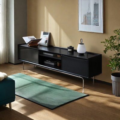 Solid Wood TV Stand in Classic Black