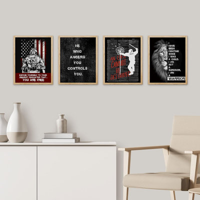 " American Flag Lion Inspirational Print Wall Art Set Of 4 Boy's Bedroom Illustration Prints Contemporary " 4 - Pieces