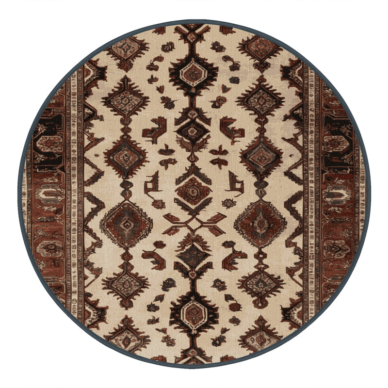 Tapis persan noir lavable à la machine, Rond 4 pi