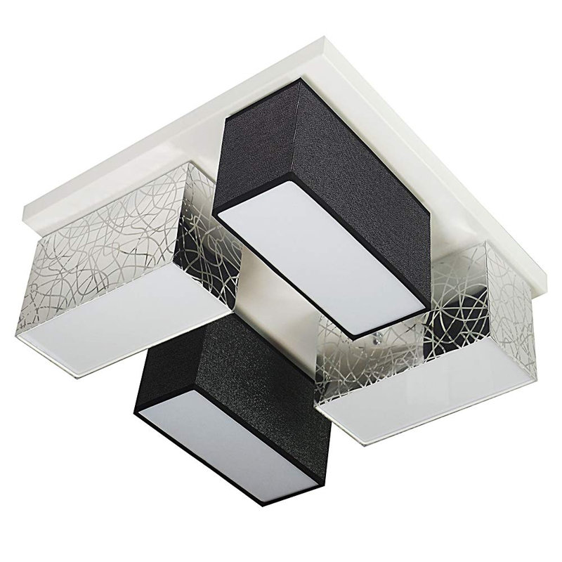 Pasko Fabric Semi Flush Mount, Silver/Black gloss