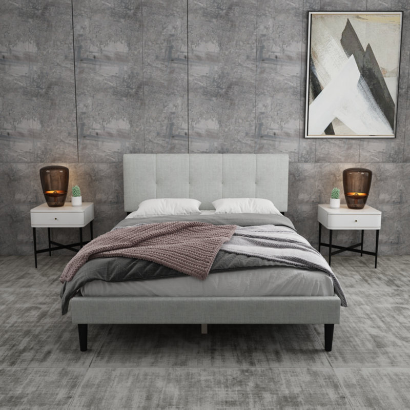 Dajai Upholstered Unfinished Platform Bed, Light Gray, Queen