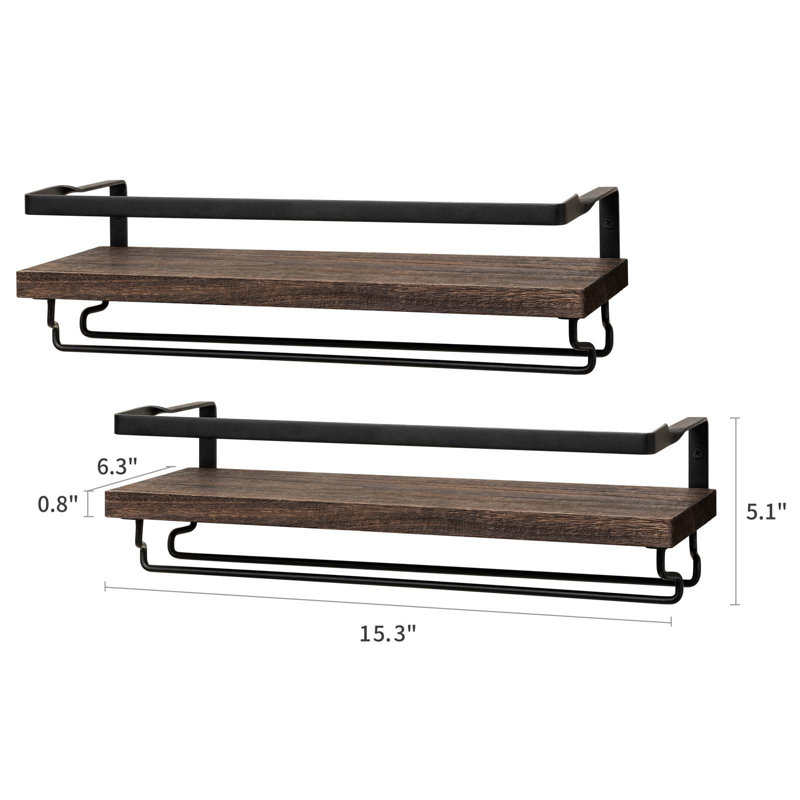 Ensemble de 2 porte-bouteilles muraux en bois rustique avec porte-verres à vin flottant et porte-verres à vin